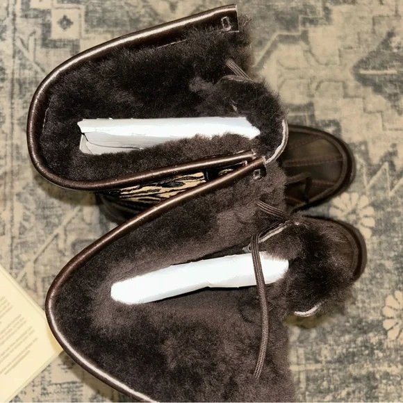 UGG Women's Dark Brown and Leopard Print Winter Boots - Picture 7 of 11